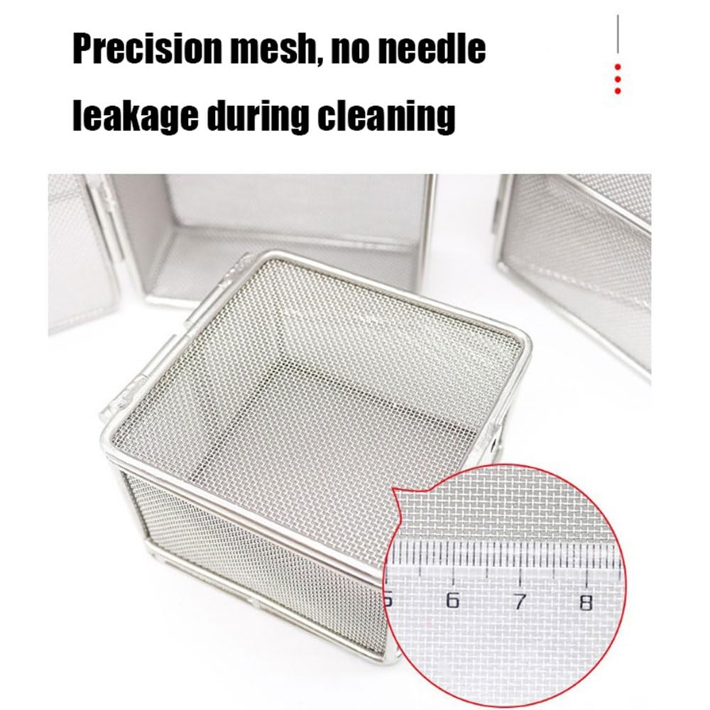 Cestino per sterilizzazione a rete con coperchio, scatola per strumenti chirurgici, in acciaio inox, maglia da 0,8 mm per pulizia e autoclave (20 x 15 x 5 cm) – grado ospedaliero