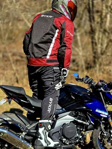 BYKR Mesh Motorcycle Jacket For Men Dual Sports Adventure Breathable Air Racing Bikers Riding Powersports Protective Motorbike Jackets Enduro CE Armored Red Medium