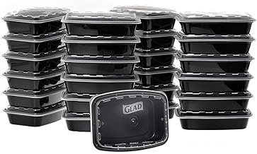 GLAD 25-Pack of 38oz 4.75 cups Reusable BPA-Free Plastic Recyclable Meal Prep Containers with Snap Seal Lids for Food Storage Take-Out Dishwasher Microwave Fridge Freezer Safe Rectangular Stackable Single Compartment Bento Lunch Box "Package may vary"