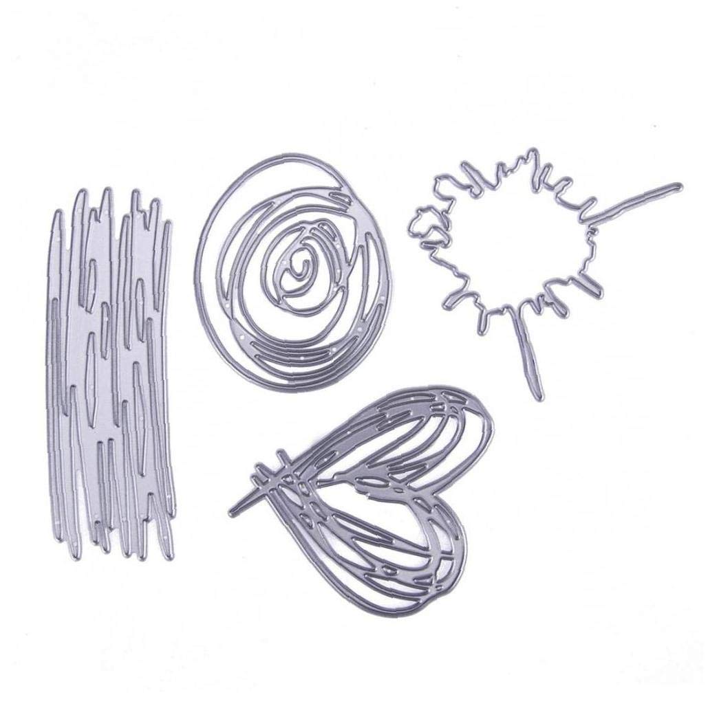Casecover Silver 4Pcs Metal Cutting Die Heart Circle Different Patterns Die Cuts Diy Cutting Stencil Scrapbooking Photo Album Invitations Decoration Cutting Molds