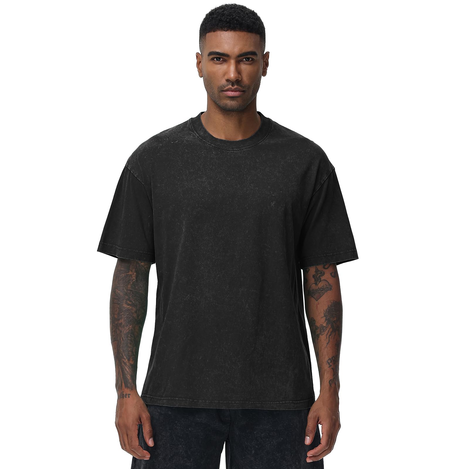 Herren Oversized Baumwolle T-Shirts Loose Fit Vintage Washed Tee Unisex Kurzarm Casual Shirts Tops