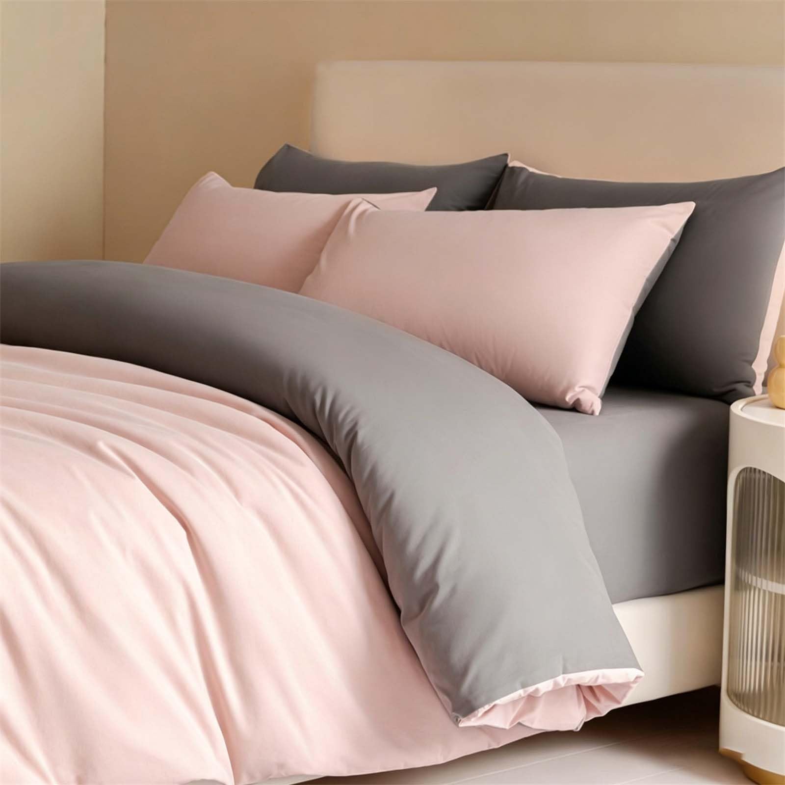 Housse de couette coton lit double couleur unie lavable facilement