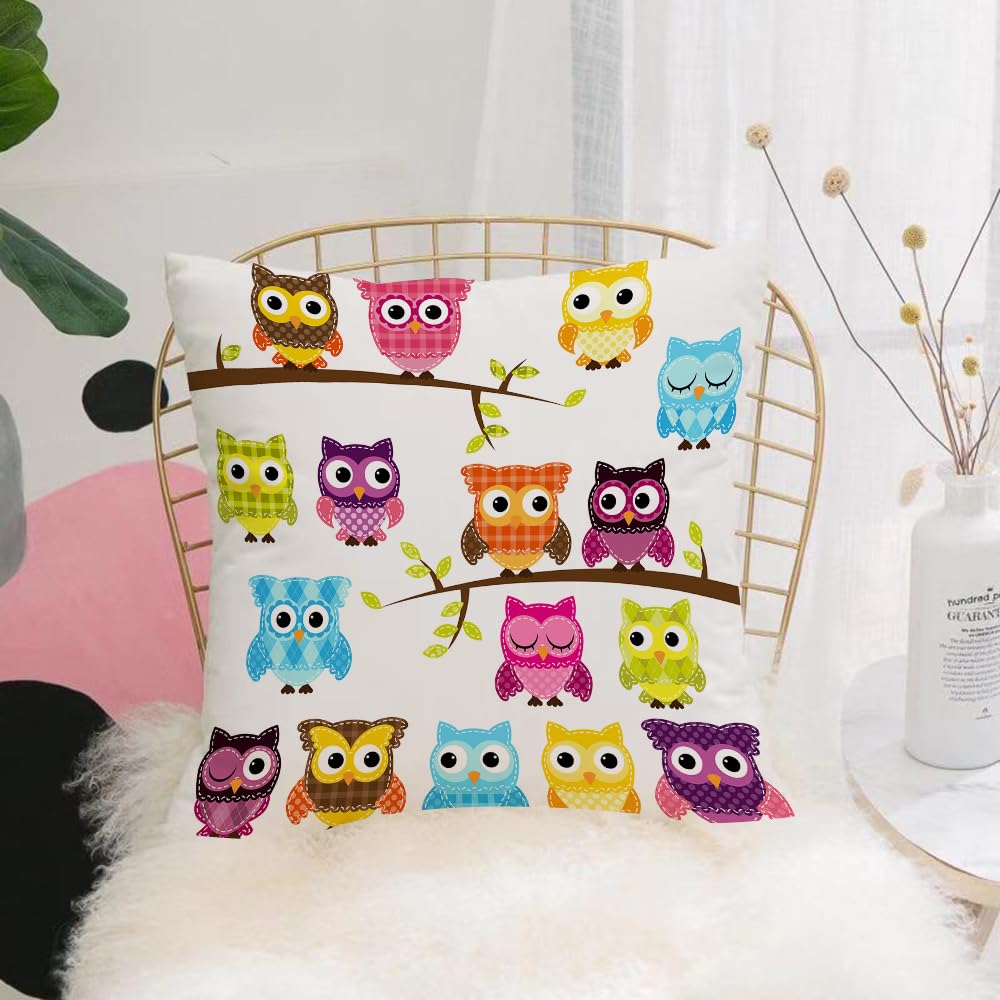 HYOSXW Cushion Cover,Throw Pillow Case Home Decorative for Living Room Bedroom Sofa Chair 16X16 Inch,Nursery, Set of Patchwork Style Owl Quilt on Branches with Green Leaves Bir,Pillowcase 40X40cm