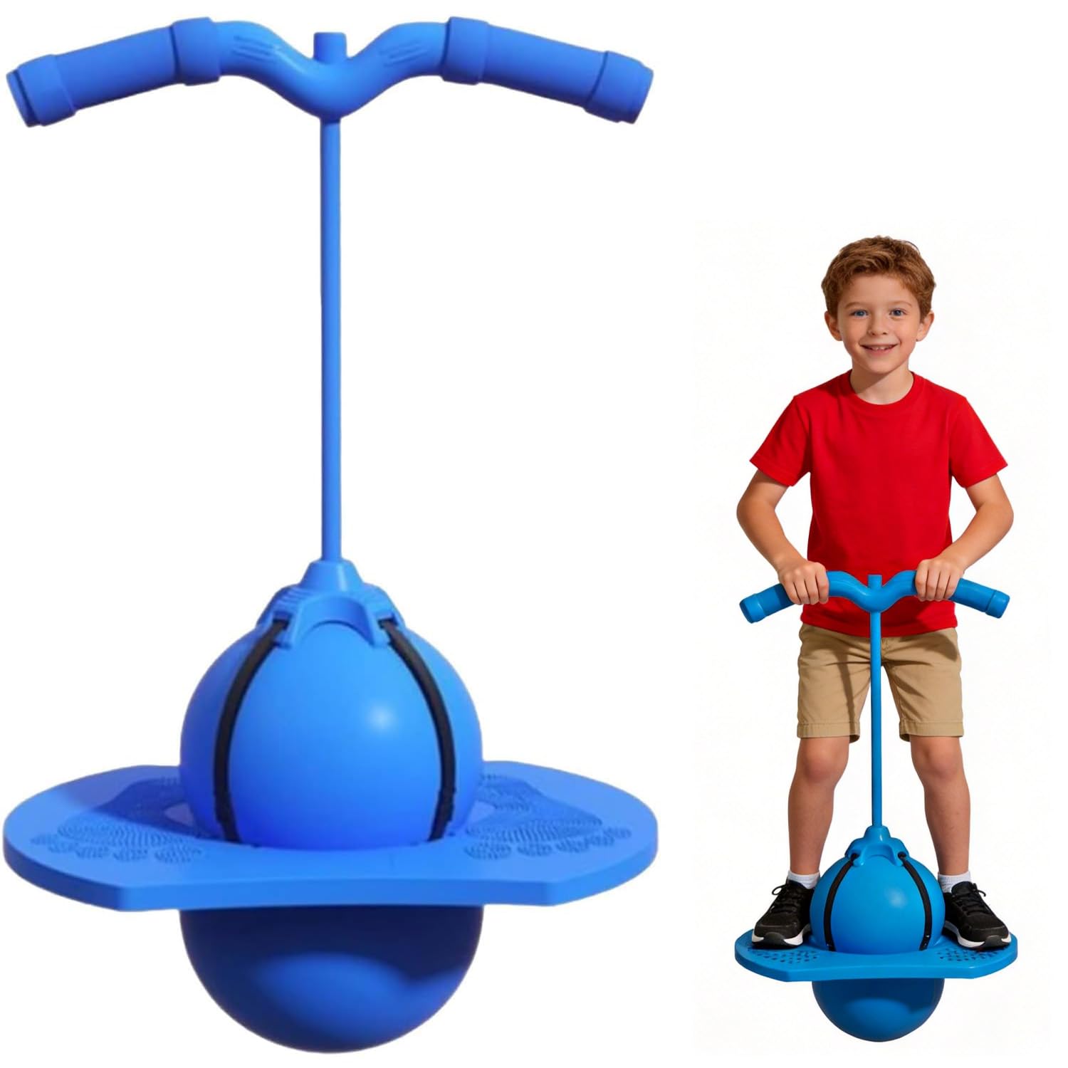 Ballon Sauteur Pogo Avec Poignée – Enfant Et Adulte – Sautoir Équilibre Bleu – Intérieur Et Extérieur – Avec Pompe – Cadeau Sport & Fitness