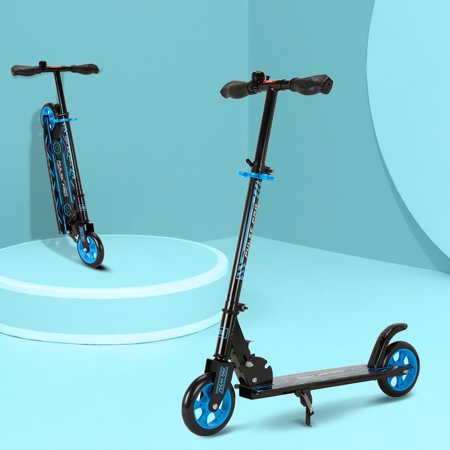 Amazon Brand - Jam & Honey- Kick Scooter for Kids Ages 6-13 Years | Foldable with 3 Adjustable Height | 2 Wheels | BIS Certified | Max Weight Capacity 50kg (Blue)