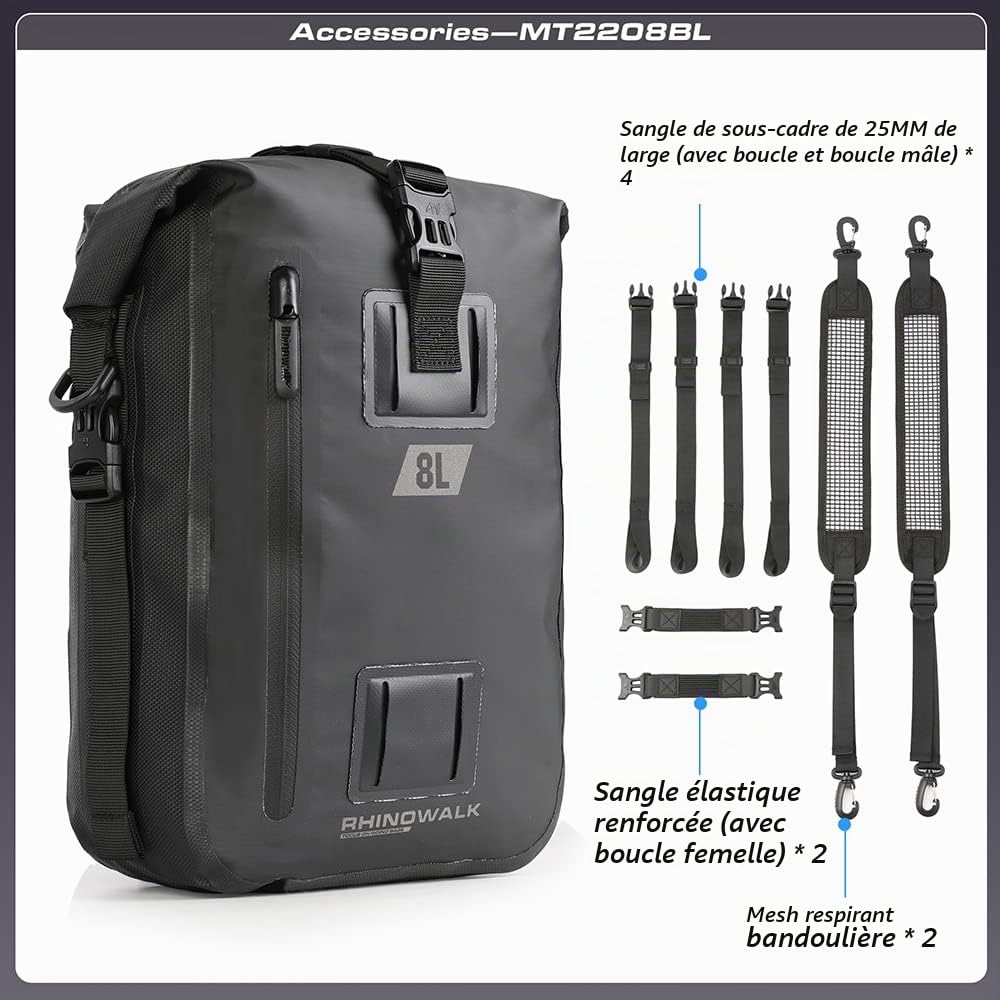 Rhinowalk Multifonctionnel Moto Sac Queue Sac Moto Bagages 8L Sacochess-Noir