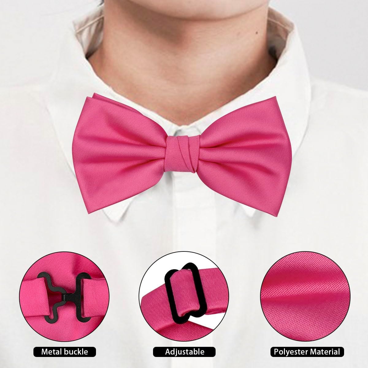 Adjustable Bow Ties for Men, Classic Solid Color Pre-Tied Bowties for Mens Wedding Party - Image 3