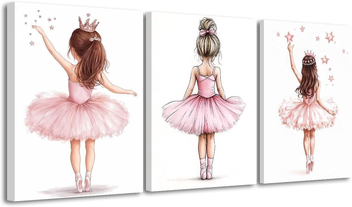 BJYCHG Black Ballerina Wall Art Set of 3 Afro Ballerina Nursery Decor African American Canvas Pink Ballet Prints Black Girls Dancer Picture for Girls Room (Pink, 11x14inchx3 Pieces)