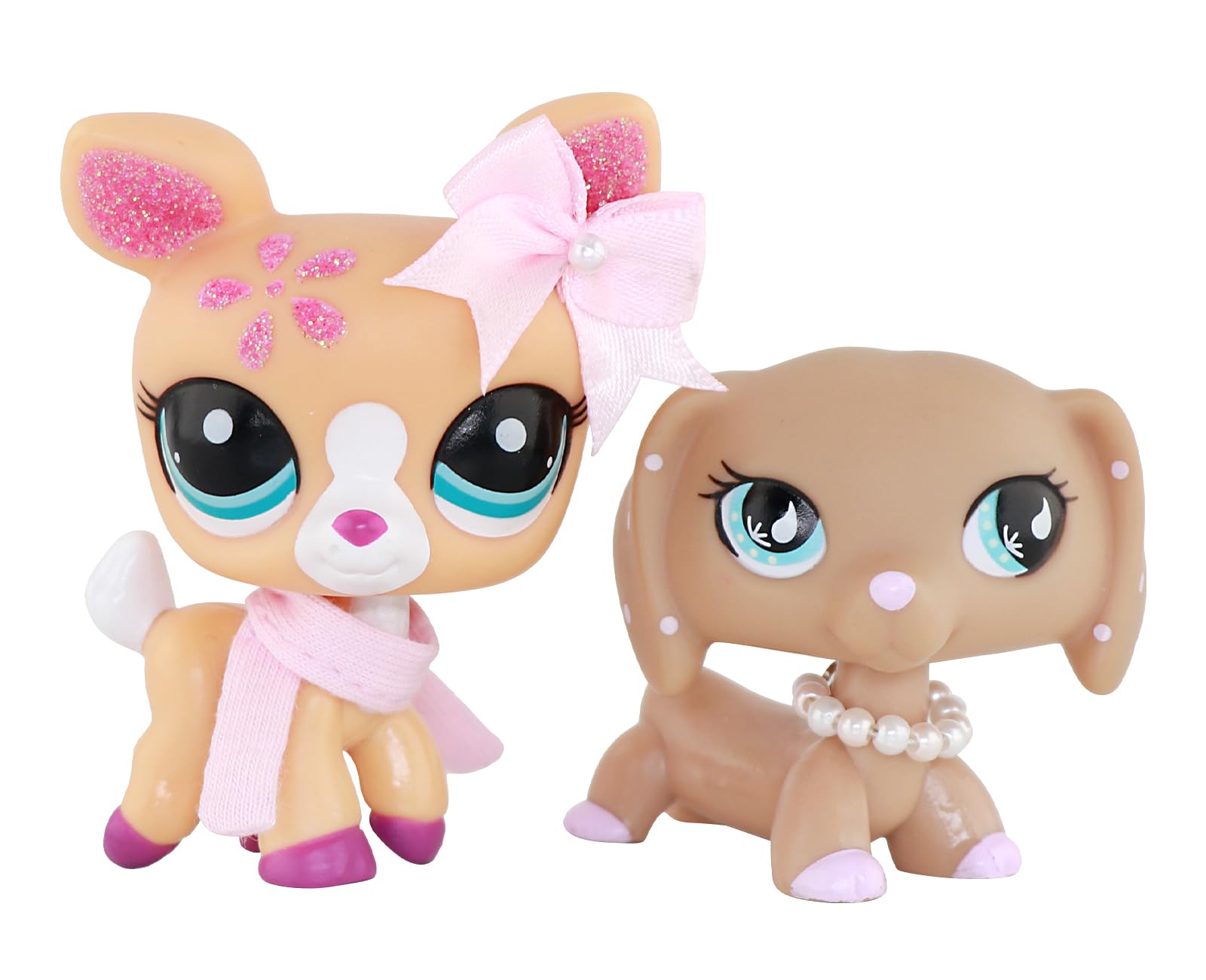 LPS Deer and LPS Dachshund Dog 909 Pink Dot Rare LPS with LPS Accessories Rare Old LPS 2pcs Collectable Pets Small Littlest Pet