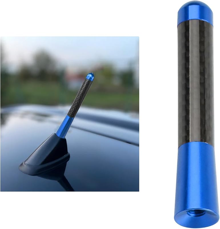 Car Short Antenna, 1.37 Inch Mini Aluminum Alloy Car Aerial Antennas for AM/FM Radio Reception, Stubby Carbon Fiber Roof Mount Antenna Replacement for Most Vehicles (Blue, 3.14 inches)