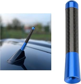 Car Short Antenna, 1.37 Inch Mini Aluminum Alloy Car Aerial Antennas for AM/FM Radio Reception, Stubby Carbon Fiber Roof Mount Antenna Replacement for Most Vehicles (Blue, 3.14 inches)