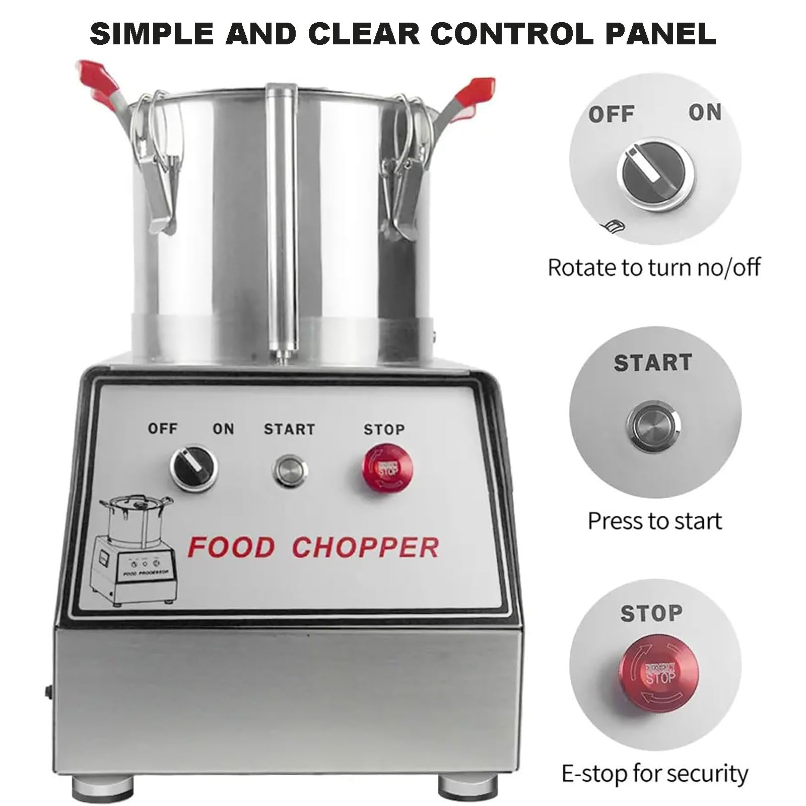 Procesador de alimentos comercial cortador eléctrico multifunción cortador de carne de verduras de acero inoxidable, capacidad de 10 L para frutas, verduras, carne, granos, jengibre, ajo