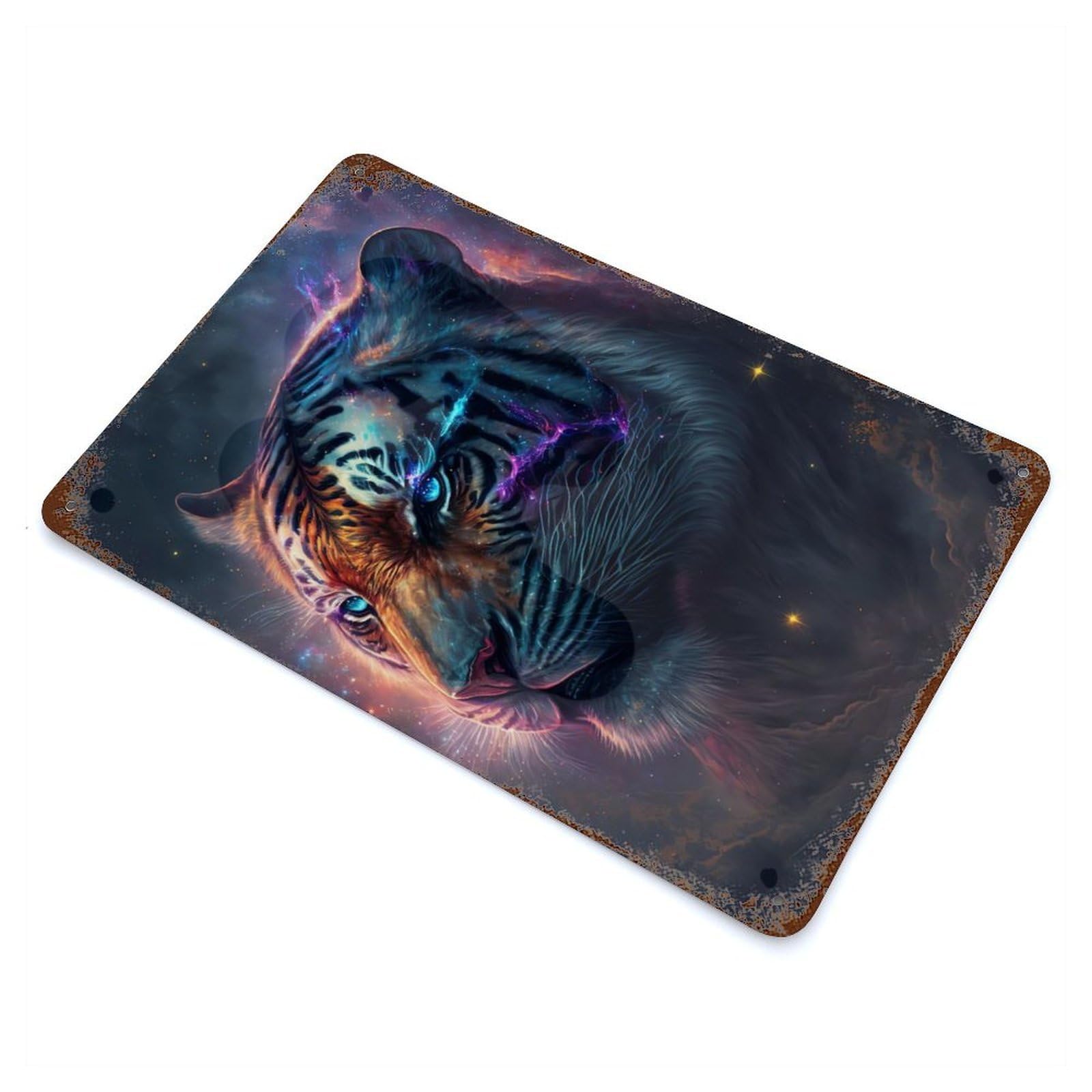 Galaxy Tiger Rust Effect Tin Sign 11.8"x7.9", Ideal for Garage, Bar And Workshop Decor