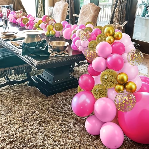 Image of Hot Pink Cheetah Balloons, 60Pcs 12Inch Light Pink Metallic Gold & Leopard Print Balloons with Confetti Latex Balloon for Girl Women Birthday Bachelorette Baby Shower Safari Animal Theme Party Decor