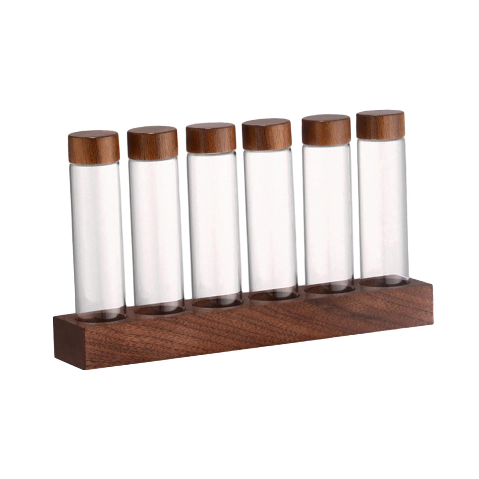 Reagenzglas Set Aus Glas, Aufbewahrungsröhrchen für Einzeldosis Kaffeebohnen mit Deckel, Präsentationsständer Aus Holz, Kaffeekeller für Die Speisekam