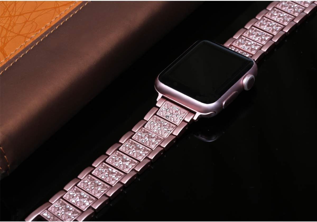 Bling Bands Compatible with Apple Watch Band 42mm/41mm/40mm/38mm Iwatch Series 11/10/9/8/7/6/SE/5/4/3/2/1, Women Metal Rhinestone Dressy Replacement Wristband, Rose Gold - Image 4