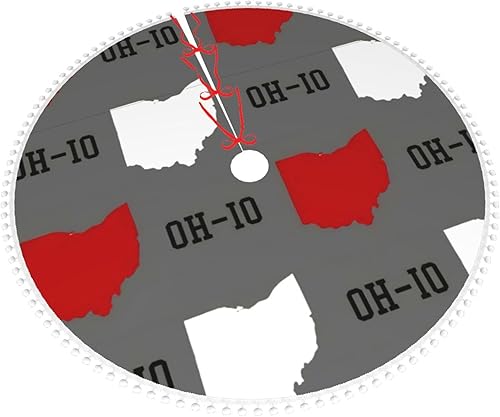 Miniatura 9 de Falda de árbol de Navidad, color gris del estado de Ohio, 36 pulgadas, con ribete de pompones, para decoración de Navidad, falda de árbol de Navidad