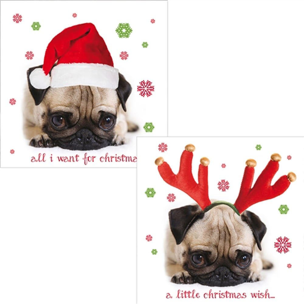 Pug Dog Luxury Twin Christmas Cards Pack Cute Christmas - 10 Cards
