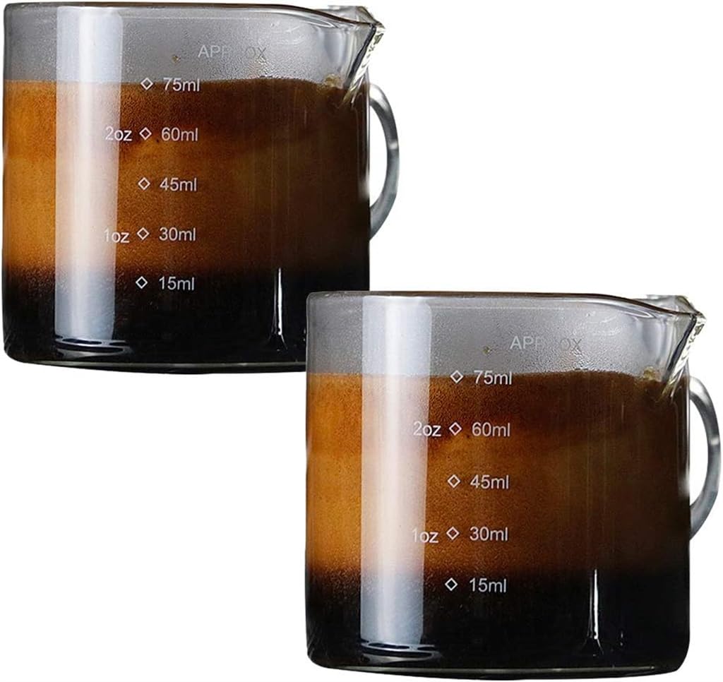 Azonee Double Spouts Measuring Cup, 2 Pack 75ML Glass Measuring Cup with Insulate High Borosilicate Glass Measuring Cup Two Scales OZ ML for Kitchen Restaurant Home Easy to Read