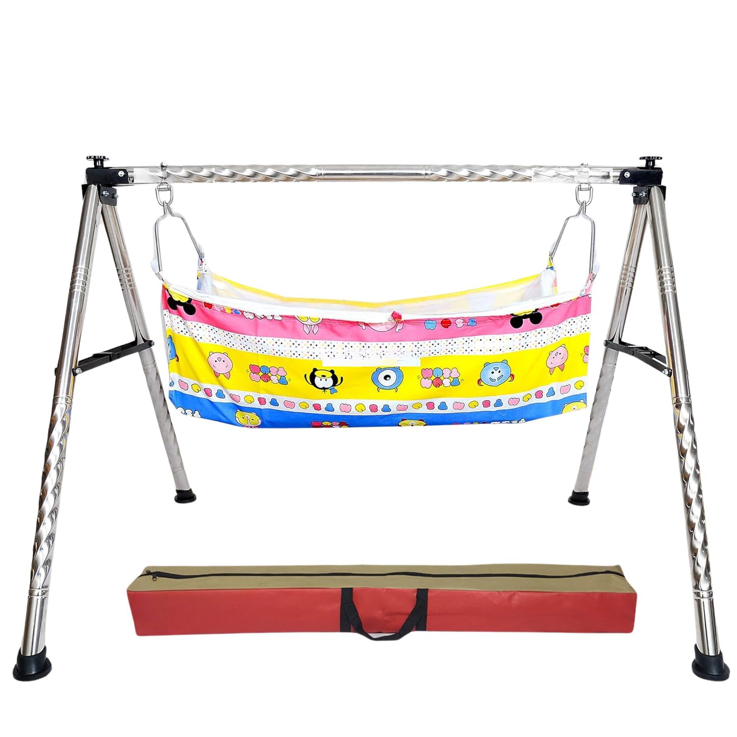 Trendy Creation Hub Foldable Cradles for 0 to 2 Years Baby Swing Cradle for New Born Baby Strong & Sturdy Cotton Jhula Palna Ghodiyu Hammock (Black)
