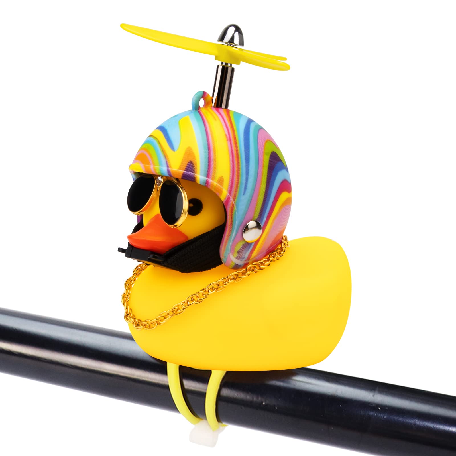 wonuu Rubber Duck Toy Car Ornaments Yellow Duck Car Dashboard Decorations Squeeze Duck Bicycle Horns with Propeller Helmet
