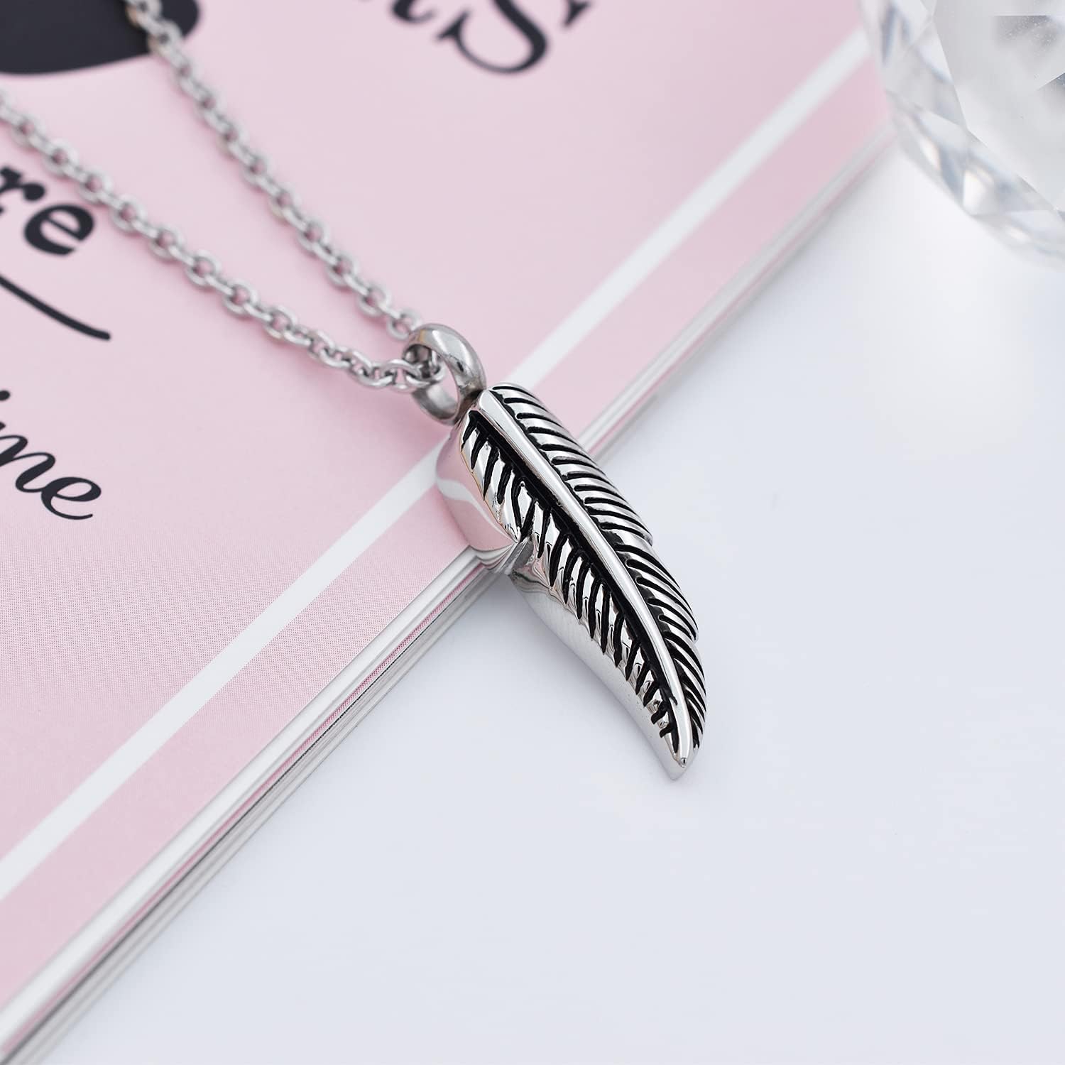 SIYUU Feather Urn Necklace Hold Cremation Ashes Keepsake Memorial Jewelry Stainless Steel Personalized Funeral Jewelry for Women Men - Image 2