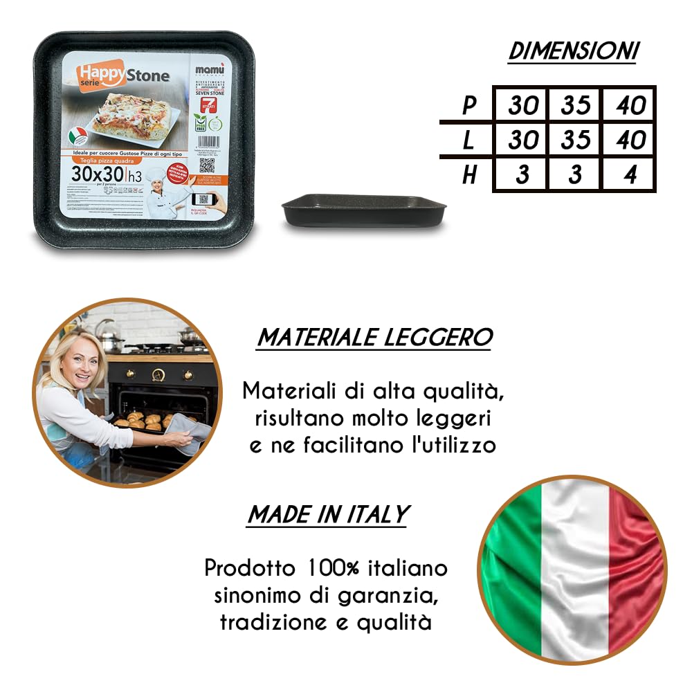 ARCA, Teglia Bassa Quadrata 35x35x3 cm per Forno, Antiaderente e Adatta alla Lavastoviglie, Ideale per Pizza e Altre Ricette, in Alluminio, Made in Italy