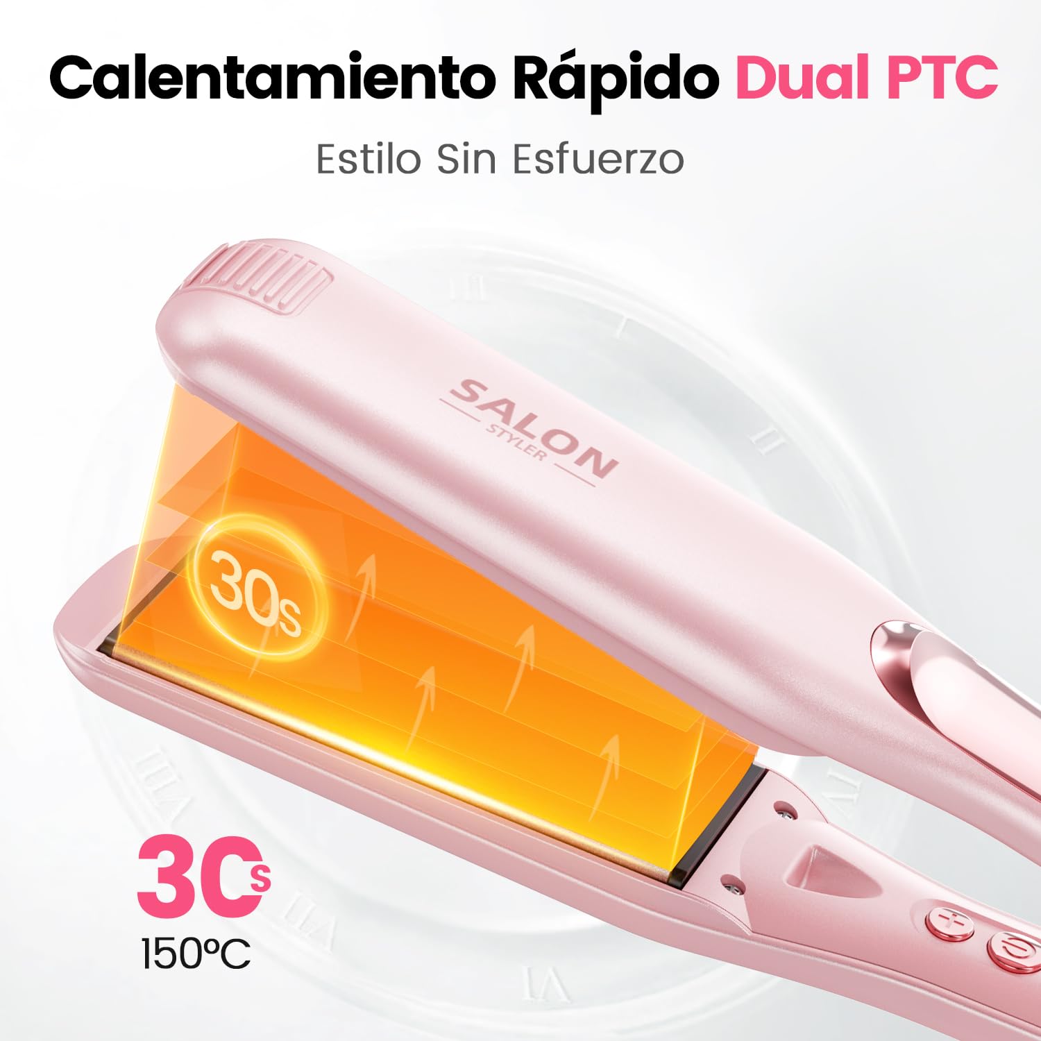 Dekuri planchas del pelo, plancha de pelo de 42 mm, plancha de cerámica sin fricción a base de agua para un cabello sedoso y suave, planchas de pelo profesional para mujeres, 120°C-230°C-Rosa pastel