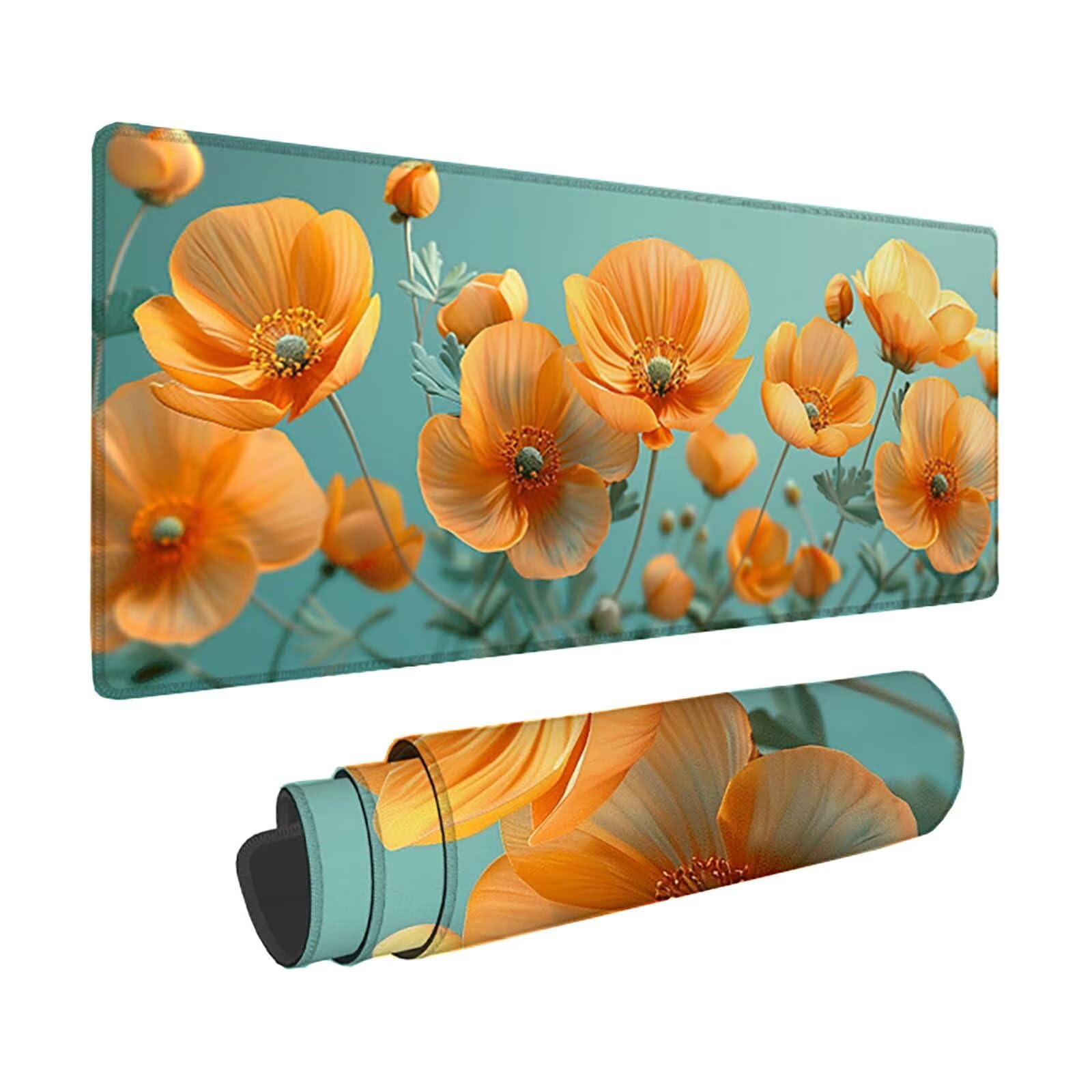 Amarillo Alfombrilla Ratón Flor Alfombrilla Gaming XXL 1500 x 800mm, Impermeable Mouse Pad con Bordes Cosidos Tapete Escritorio con Base de Goma Antideslizante para Gaming, Oficina -zzg2505L3NZE