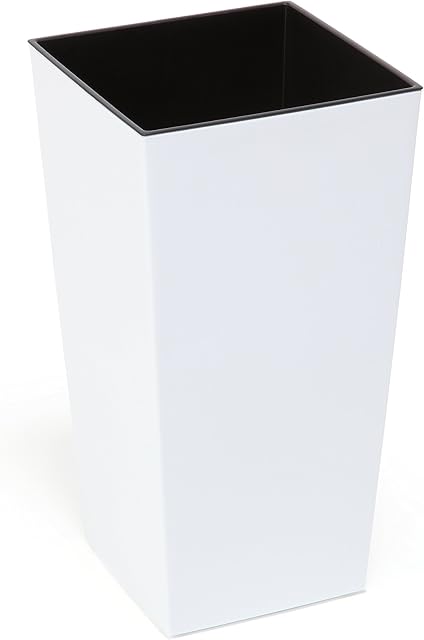 Gordanluk Tall plastic flower pot Square Shiny Flowerpot with internal plant riser large indoor plant pot outdoor plant pots Large garden planter plant pots (White, 30 x 57 cm)