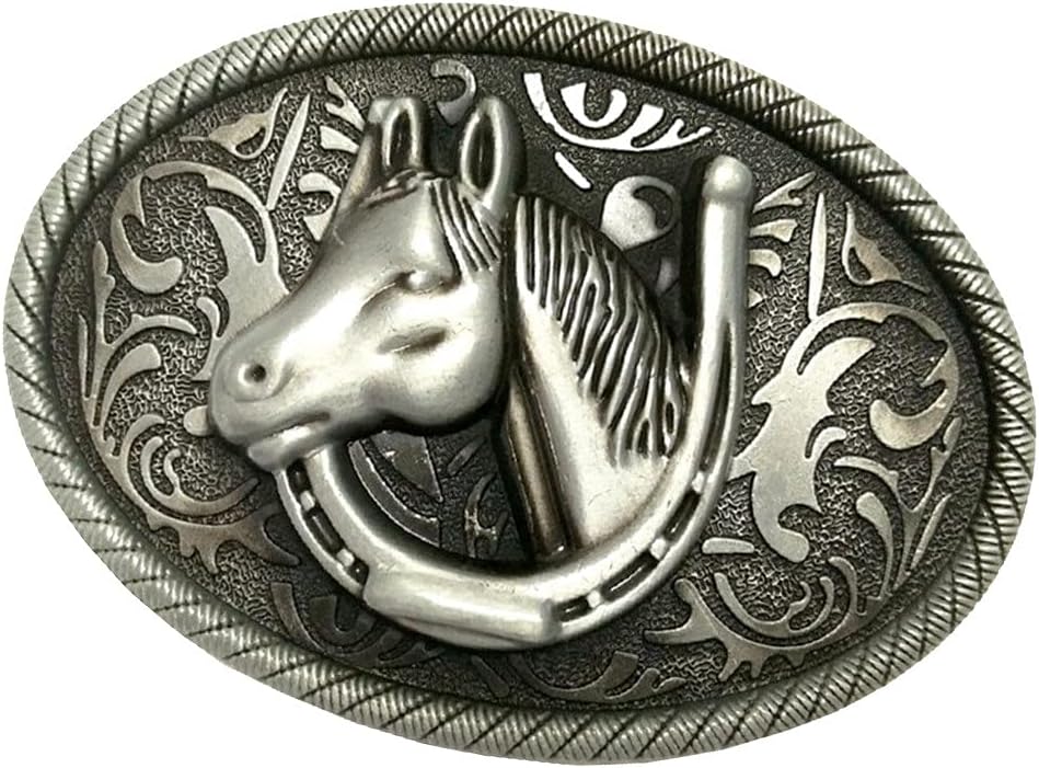 Mens Large Vintage Western Belt Buckle Arabesque Horse Pattern Rodeo