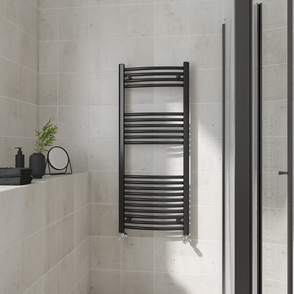 Warmehaus Curved Heated Towel Rail Black Bathroom Ladder Style Radiator Central Heating 1200X500mm