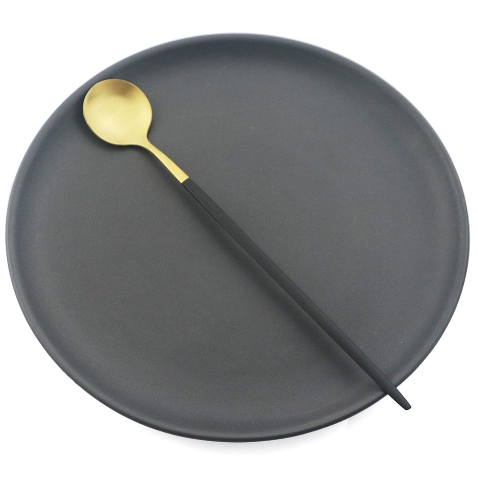 6 unids/set mango largo cubiertos mate acero inoxidable cucharas pulidas agitación agitación helado postre cucharas de té vajilla (Color : Champagne)