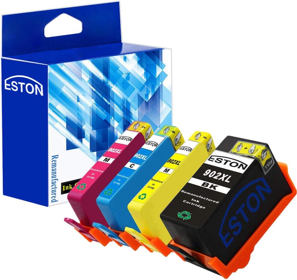 ESTON Re-manufactured Ink Cartridge Replacement For HP 902XL 902 High Yield Fit for HP Officejet 6954 OfficeJet Pro 6960 6968 6975 6978 --4 Pack (Black Cyan Magenta Yellow)