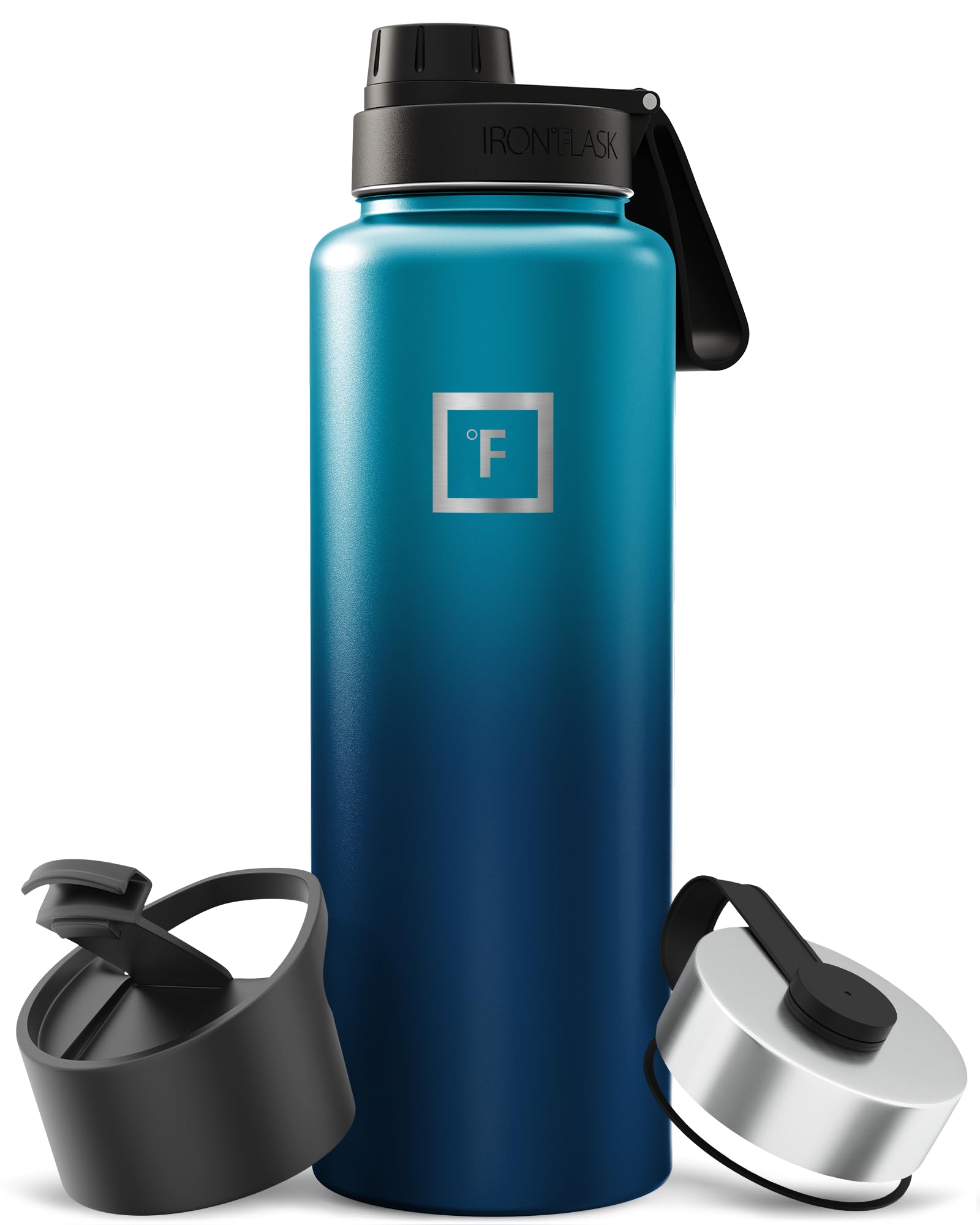 IRON °FLASK Camping &amp; Hiking Hydration Flask with Spout, Wide Mouth Insulated Stainless Steel Sports Water Bottle - 40 oz Dark Night