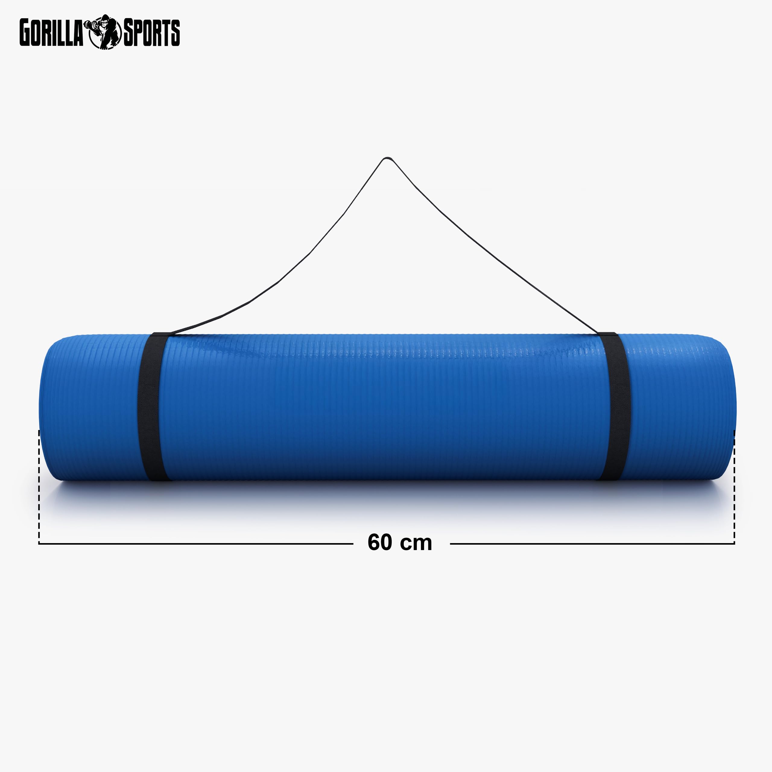GORILLA SPORTS® Yogamatte - 190x60x1,5 cm oder 190x100x1,5 cm, mit Tragegurt, Phthalatfrei, Rutschfest, Farbwahl - Gymnastikmatte, Fitnessmatte, Sportmatte, Trainingsmatte, Übungsmatte
