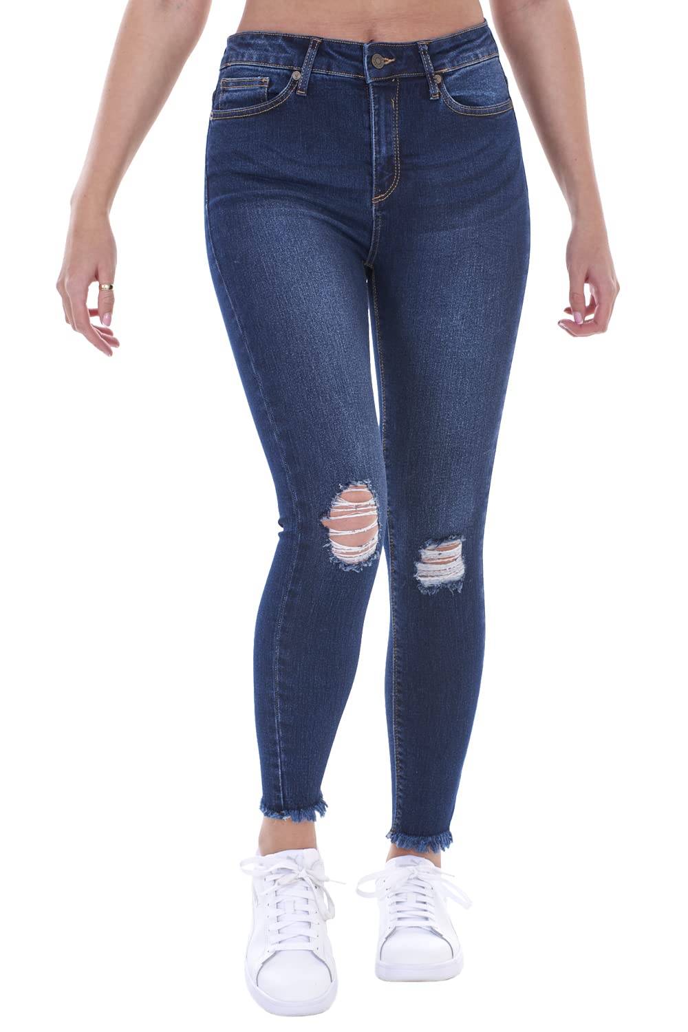 ChicWhisper Ladies Skinny Jeans Stretch Ripped Distressed Frayed Hem