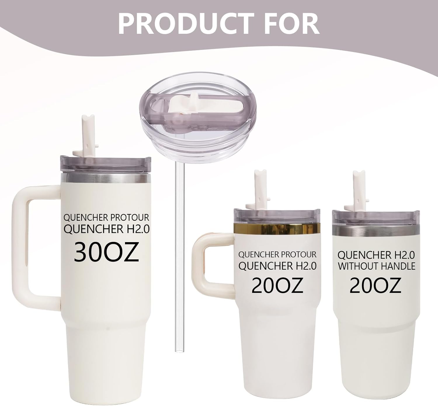 Replacement Leak Proof Tumbler FLIP Lid With Straw - Fit For Stanley ProTour Quencher and Quencher H2.0 20oz,30oz Tumbler (Cream-Suger, 20oz and 30oz) - Image 2