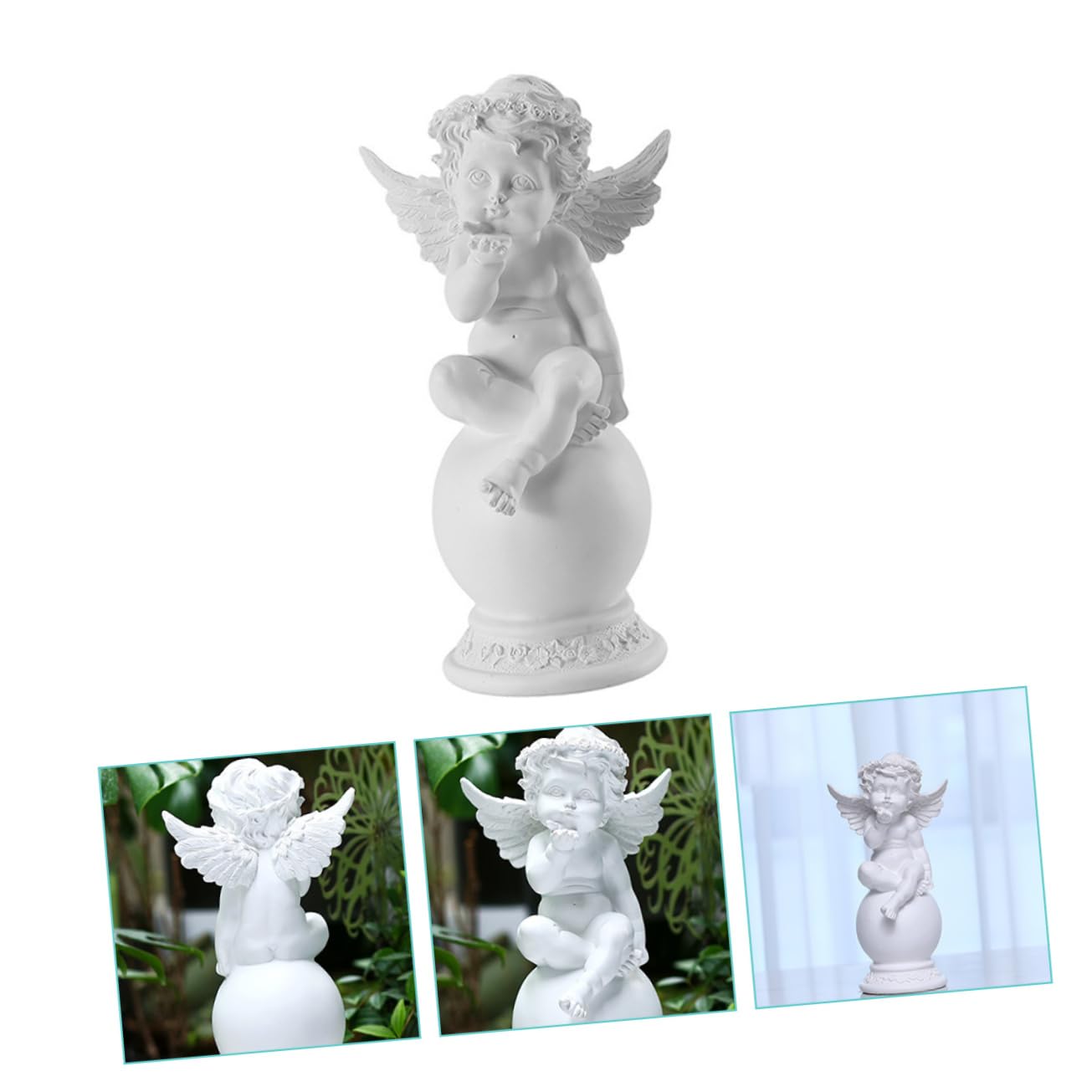 ABOOFAN Statua di Angioletto Seduto in Resina Bianca Decorazione per Giardino Regalo Personalizzabile per Compleanno