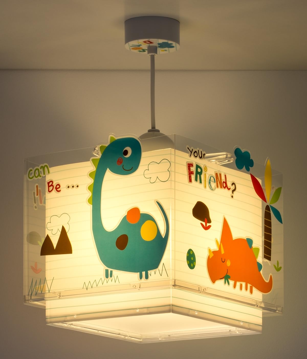 Dalber Lámpara Techo Colgante Infantil Dinosaurios 73452M E27 | Incluye difusor de luz inferior extraible; Habitación niños; lámparas infantiles. Dinos