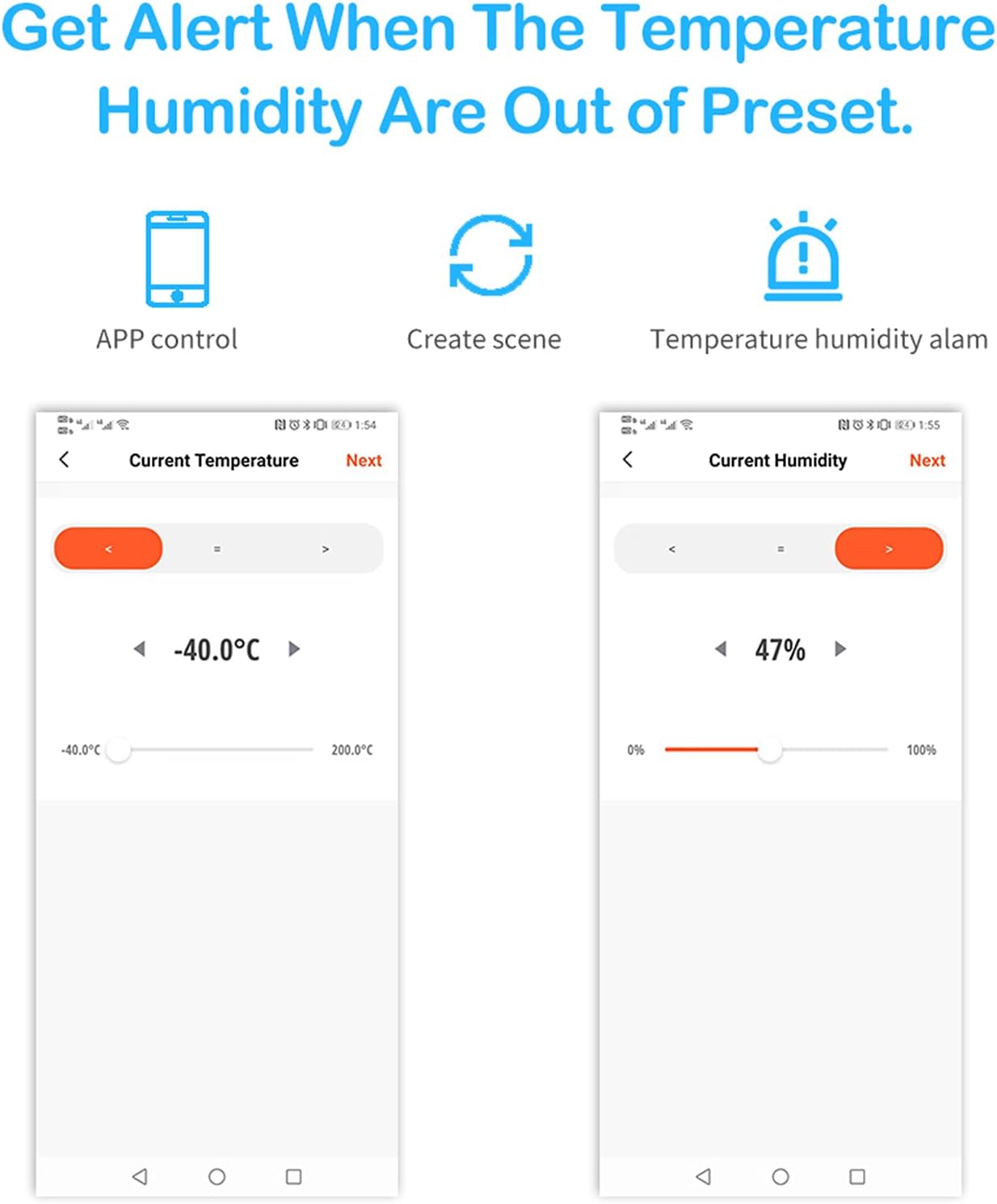 App interface for setting temperature and humidity alerts