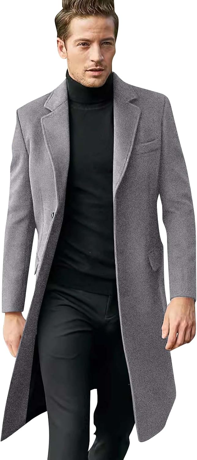 Ymosrh Men's Casual Single Breasted Trench Coat Slim Fit Windbreaker Lapel Coats, M-3XL