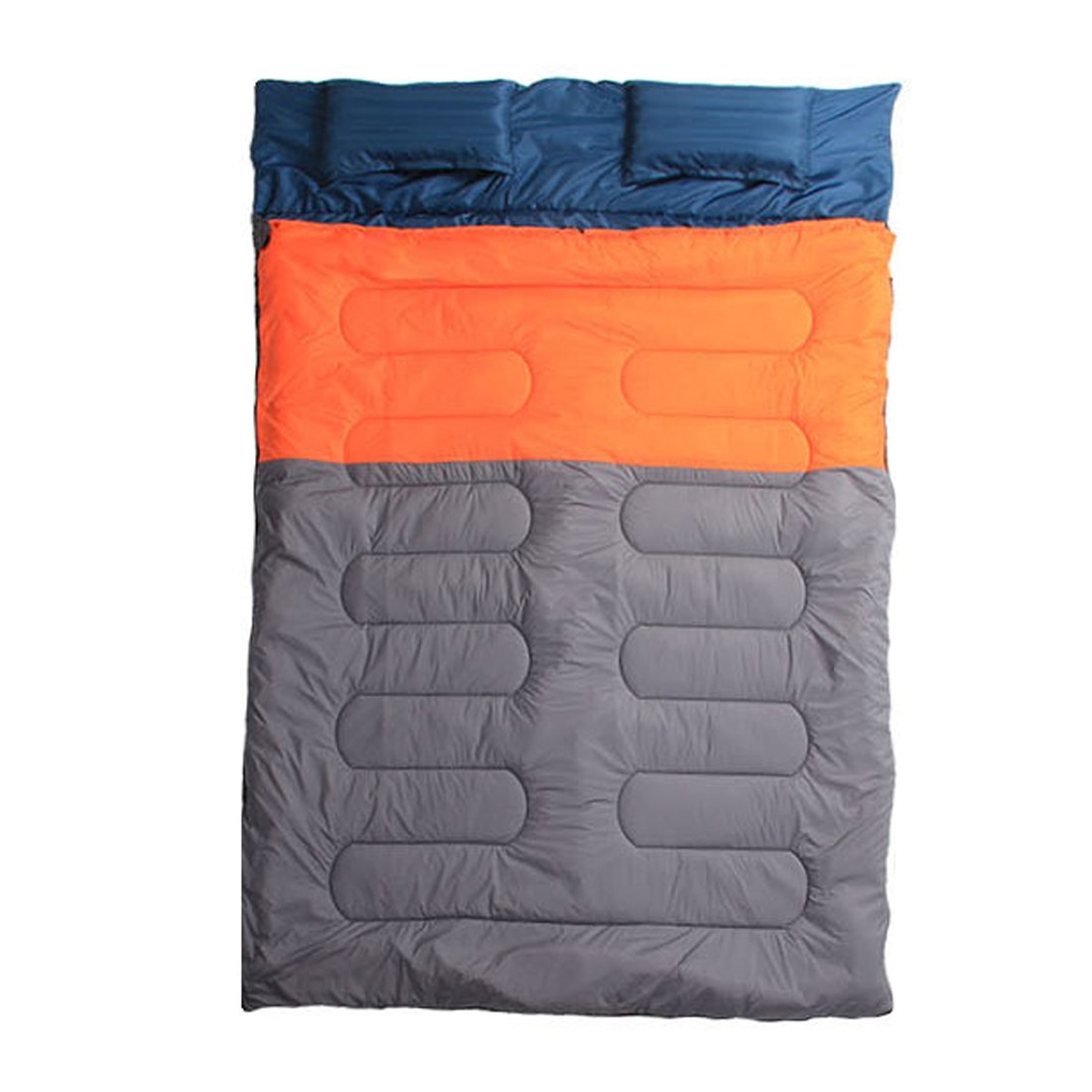 Sacco a Pelo Matrimoniale Impermeabile Portatile Con due Cuscini Comfort (190+30)*145cm 15? Arancione Grigio