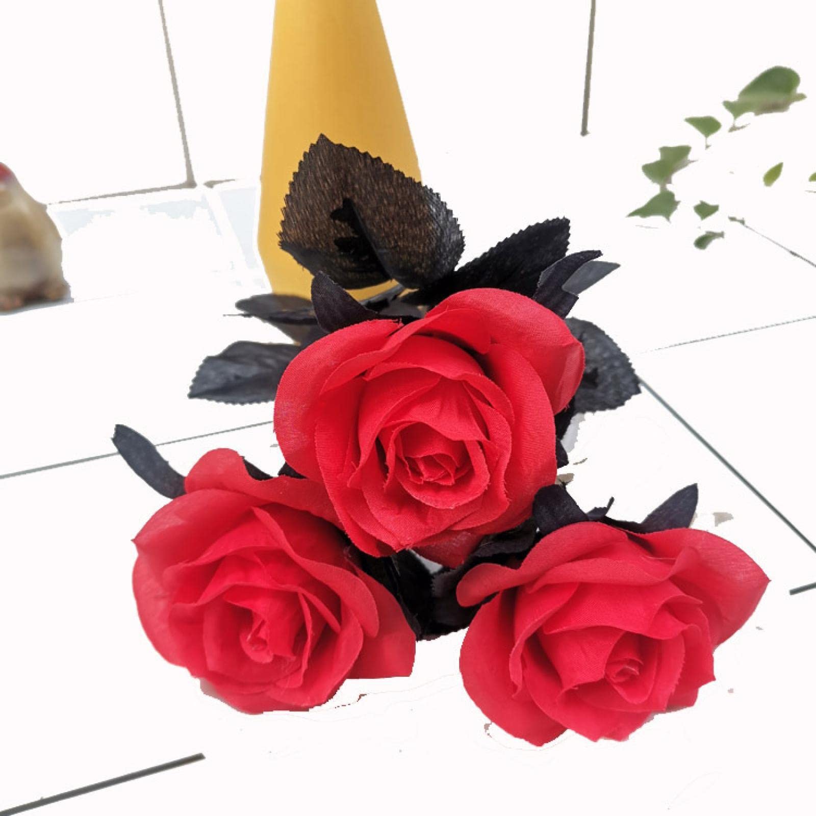 GJGHKLHL artificial flowers， Artificial Rose Flower Fake Single Interior Decoration Living Room Arranged Multi-Colored Flowers Red/90(Red)