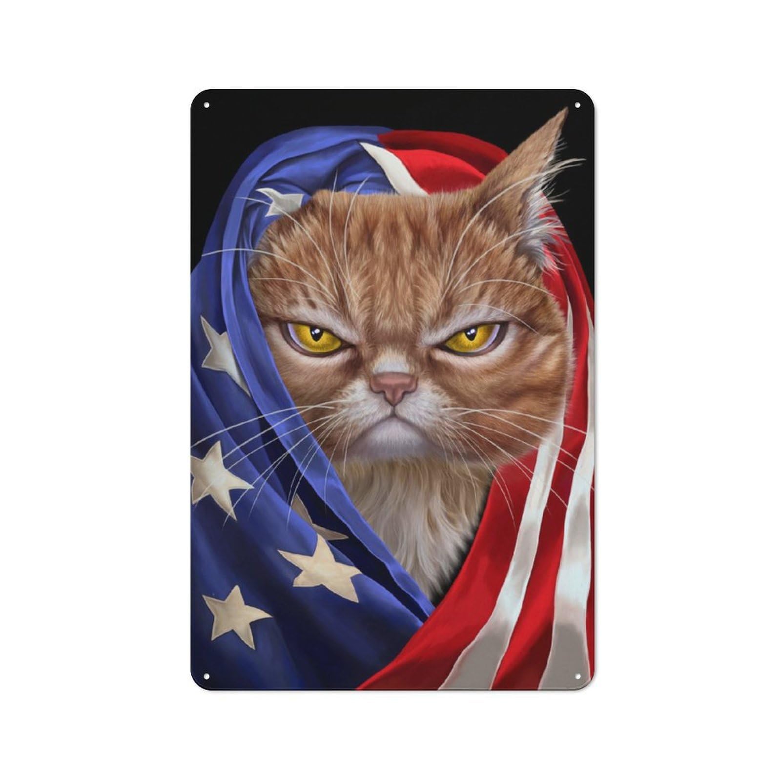 Junmoney Orange Cat Usa Patriot Vintage Tin Sign 30X20cm With For Guest Room Or Hallway, Suited To Wall Displays In Guest Rooms And Hallways