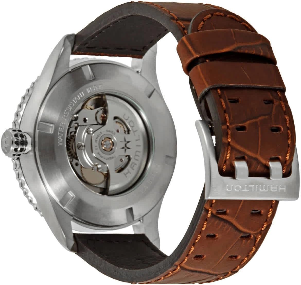 Hamilton Khaki Aviation Automatic Men's Watch, 42mm Stainless Steel Case, Swiss Made, Black Dial Analog Wrist Watch for Men, 100m Waterproof, Sapphire Crystal, 3-Hand Movement, Cow Leather Strap