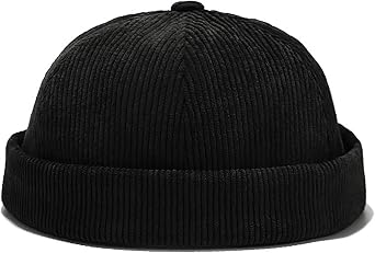 XYIYI Men Corduroy Brimless Hats Docker Cap Sailor Cap Worker Hat Rolled Cuff Retro Beanie Hat