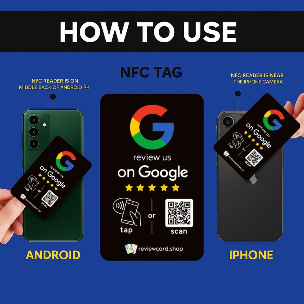Contactless Review Card (3-Pack) – NFC & QR Code Feedback Card for Restaurants, Salons, Retail & Small Business Reputation Boost