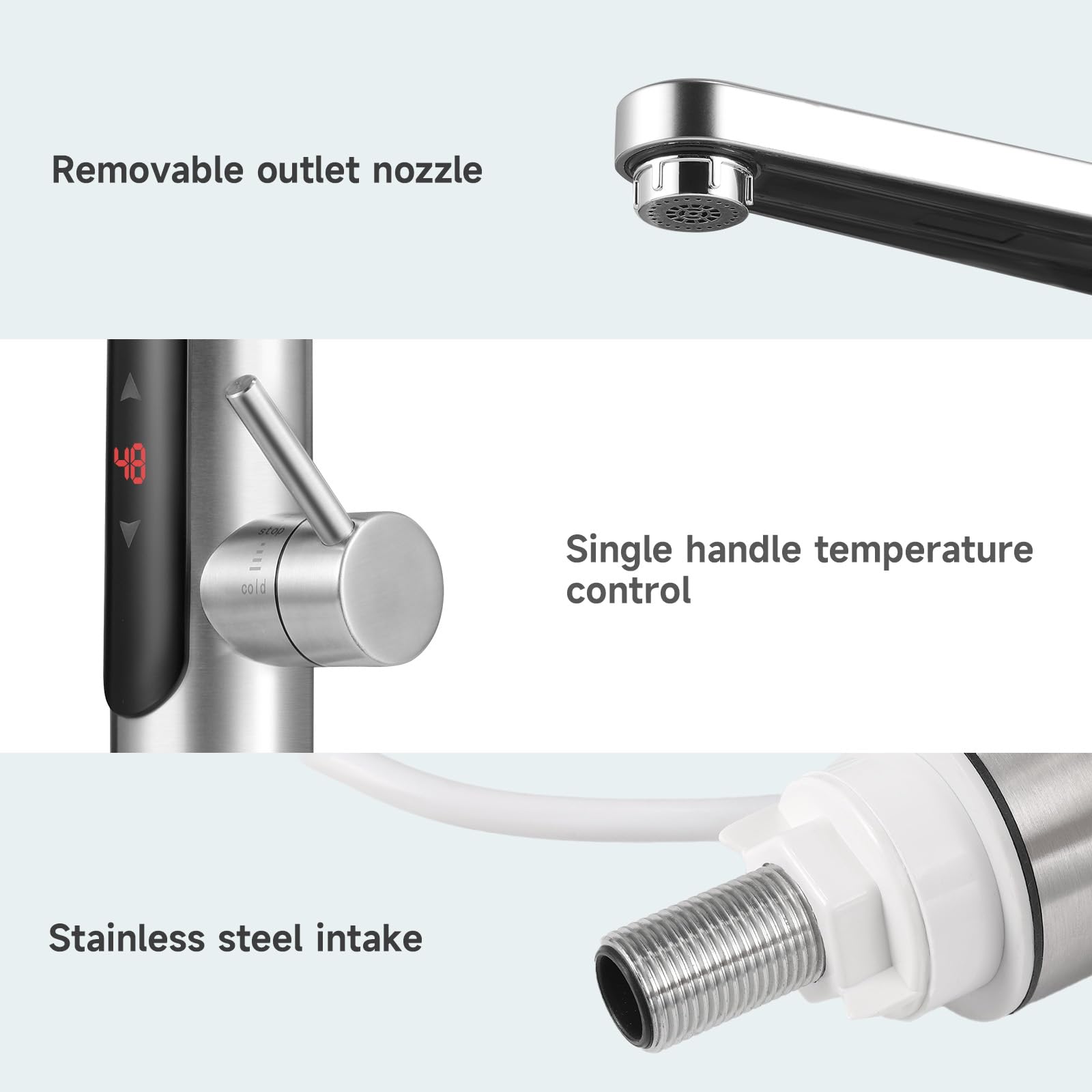 Rubinetto Elettrico Caldo Istantaneo 3300 W, Scaldacqua Elettrico Con Display Temperatura LED, Rubinetto da Cucina Rotante a 360 ° in Acciaio Inox