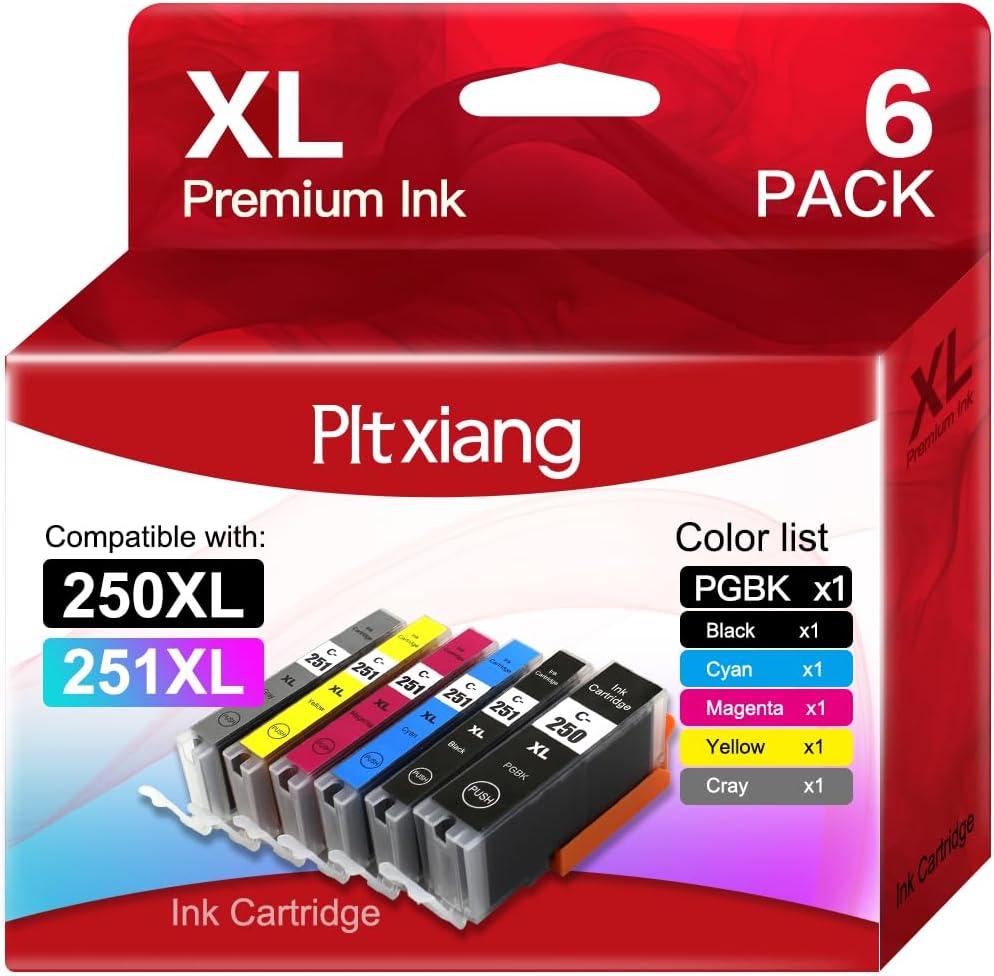 250XL 251XL Ink Cartridge - Compatible with Canon PGI-250XL BK and CLI-251XL BK C M Y GY, Replacing PIXMA MG6320 MG7120 IP8720 MG7520 Printer Ink cartridges (6 Pack)